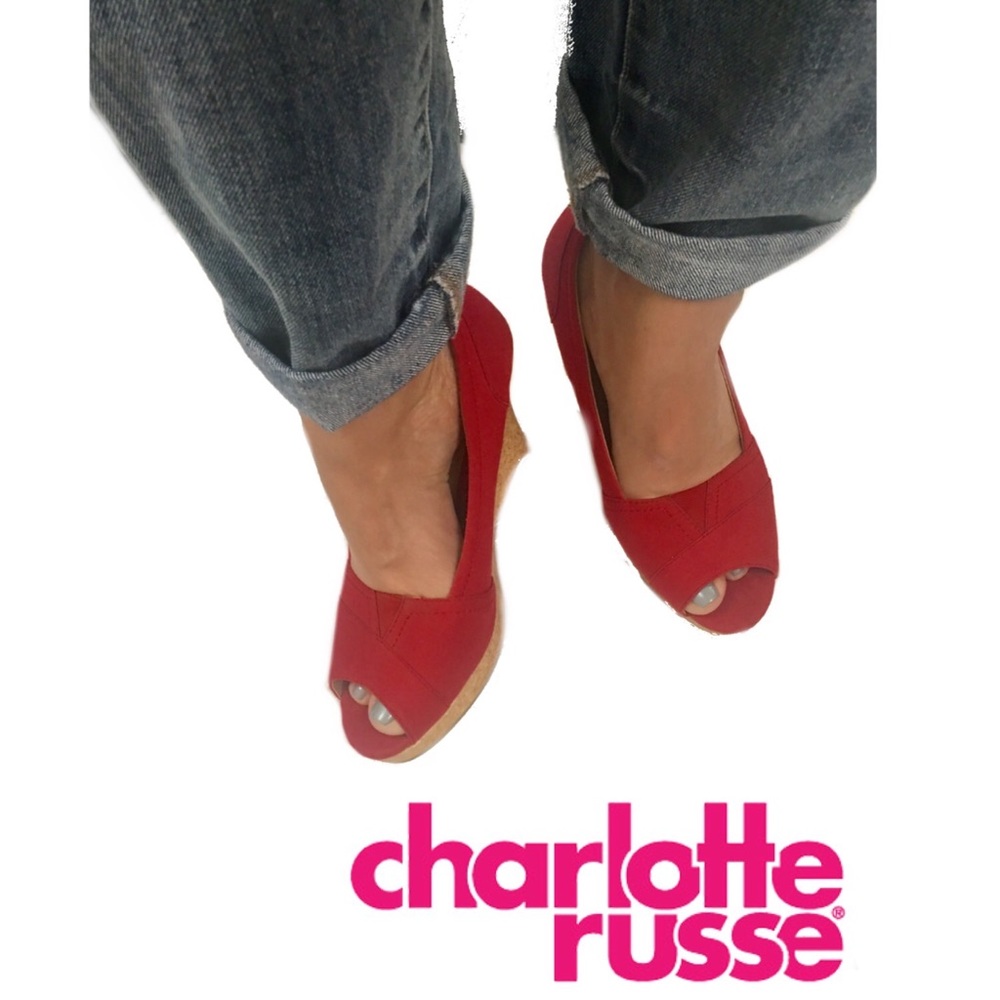Charlotte Russe Wedge Open Toe Canvas Shoe Size 6